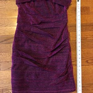 Pretty  strapless sparkling dark pink party dress